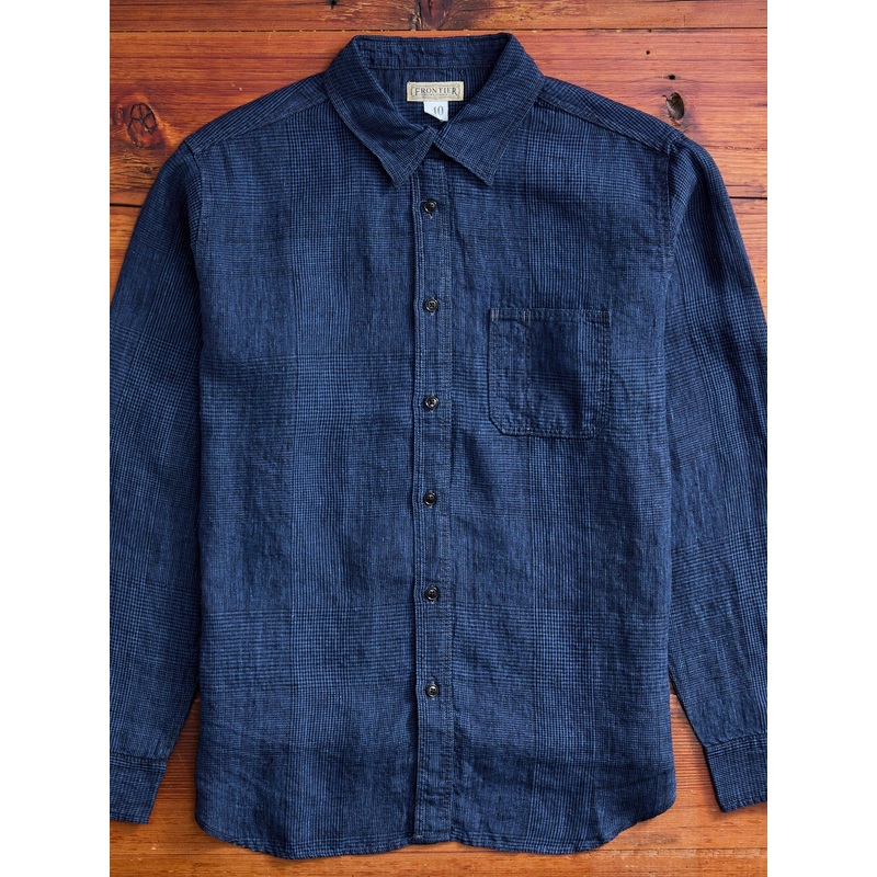 100WS Linen Workshirt in Indigo Check