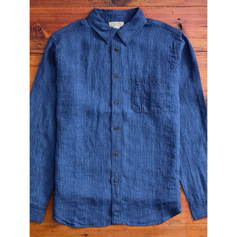 100WS Linen Workshirt in Indigo Stripe