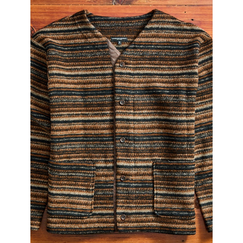 Fair Isle Knit Cardigan Sweater in Brown Stripe