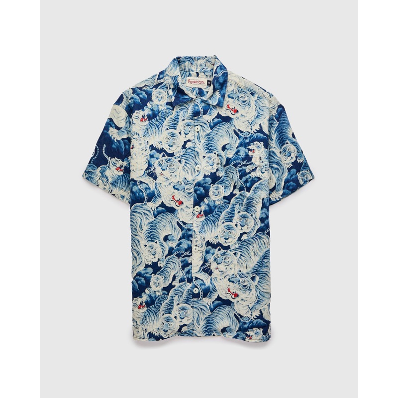 Ice Tiger Hawaiian Shirt in Indigo