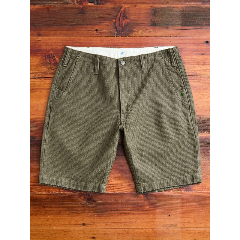 Jacquard Stitch Sashiko Shorts in Olive