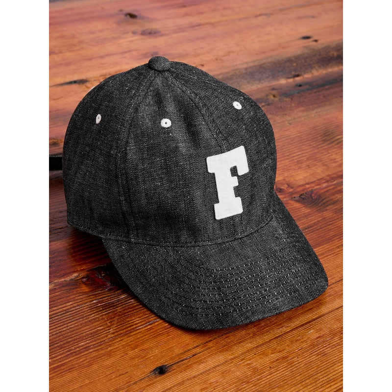 Patch Denim Baseball Cap in Black
