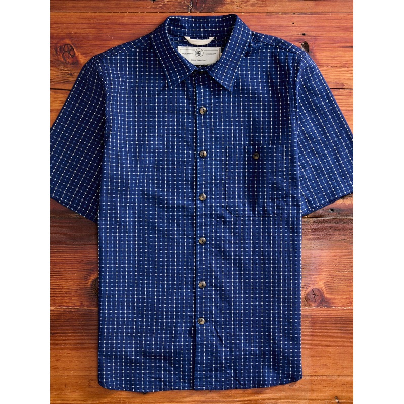 Sashiko Grid Oxford Shirt in Indigo