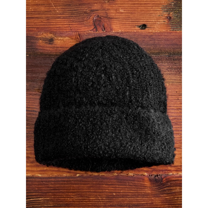 Alpaca Watch Cap in Black Boucle