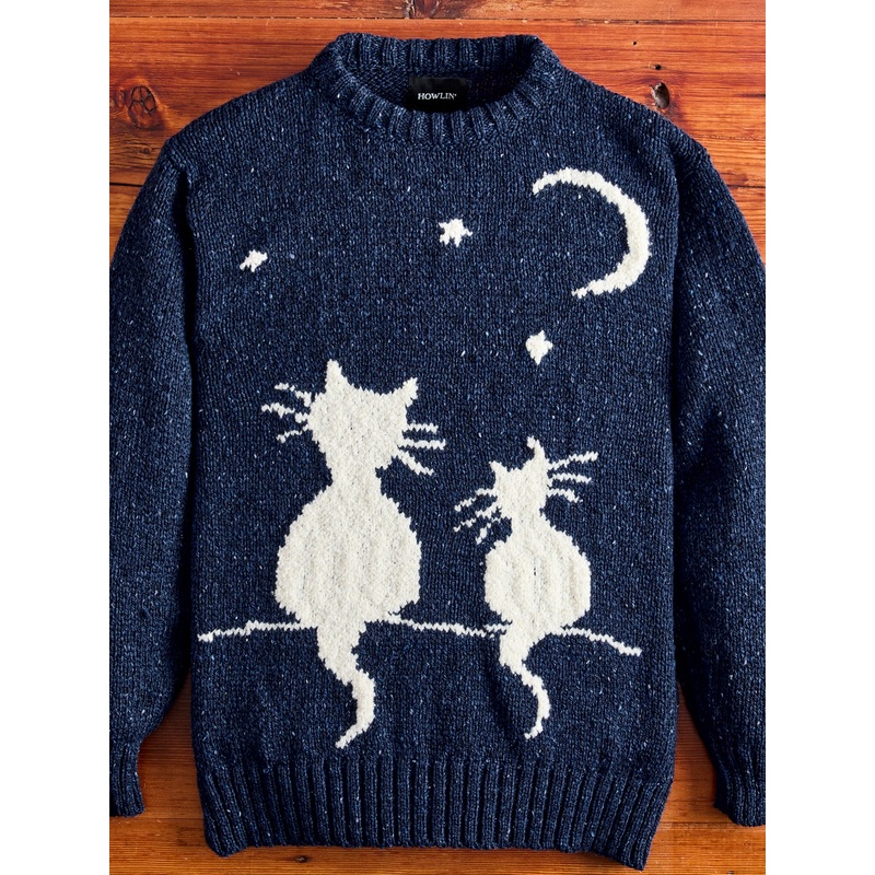 Cats in Space Wool Sweater in Blue