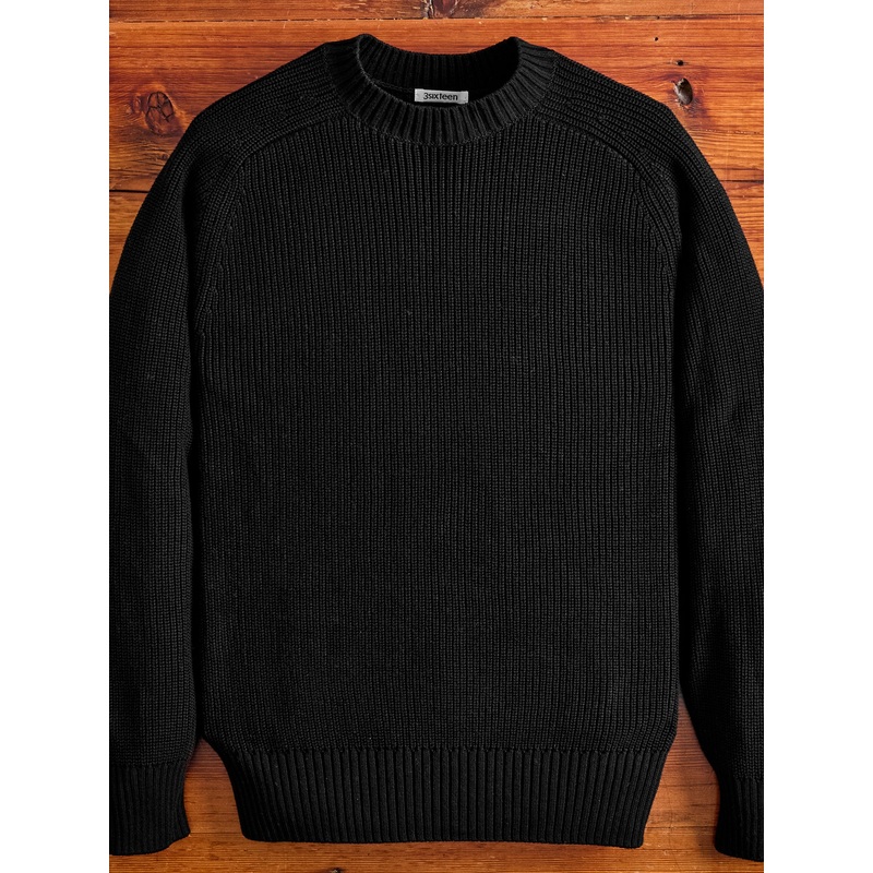 Cotton Crewneck Knit Sweater in Black