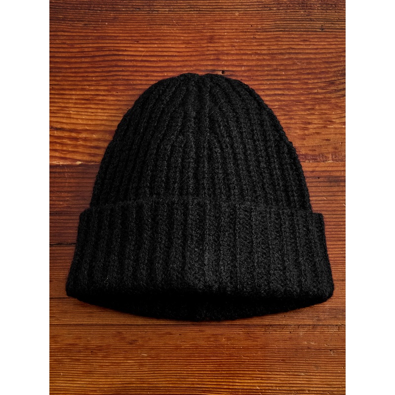 Alpaca Ribbed Watch Cap in Black
