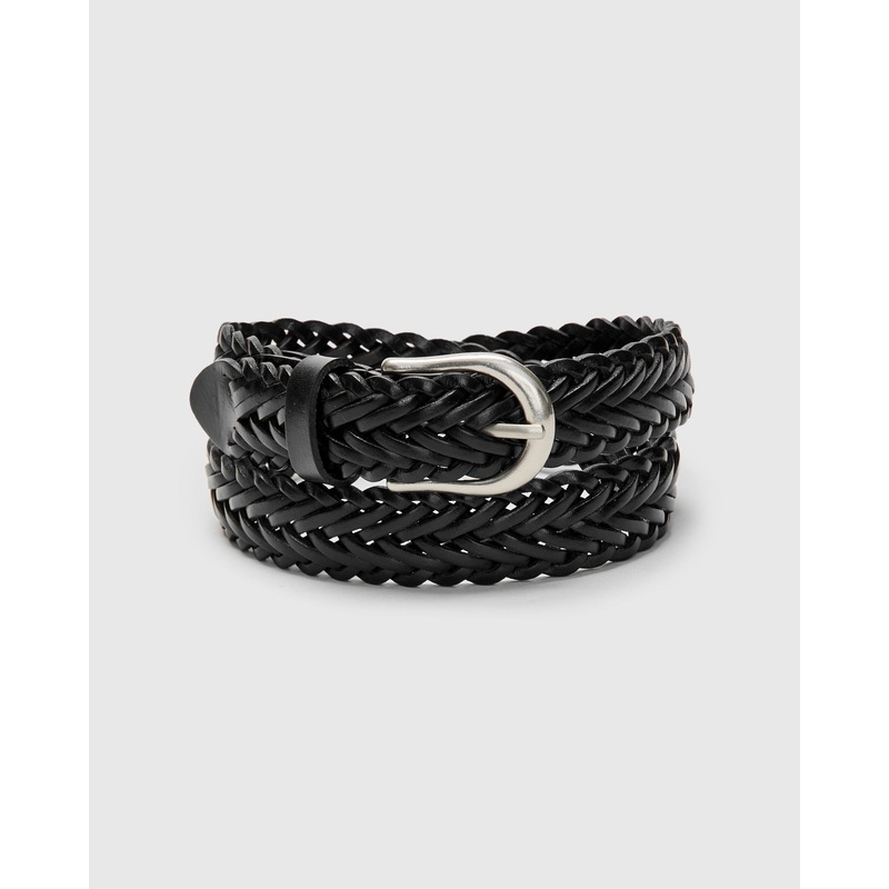 Braided Leather Mesh Belt in Black