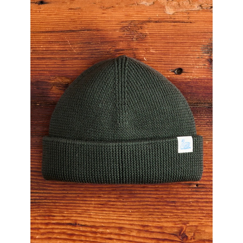 Merino Wool Ribbed Beanie in Army