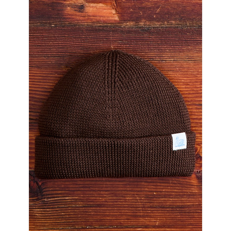 Merino Wool Ribbed Beanie in Coffee
