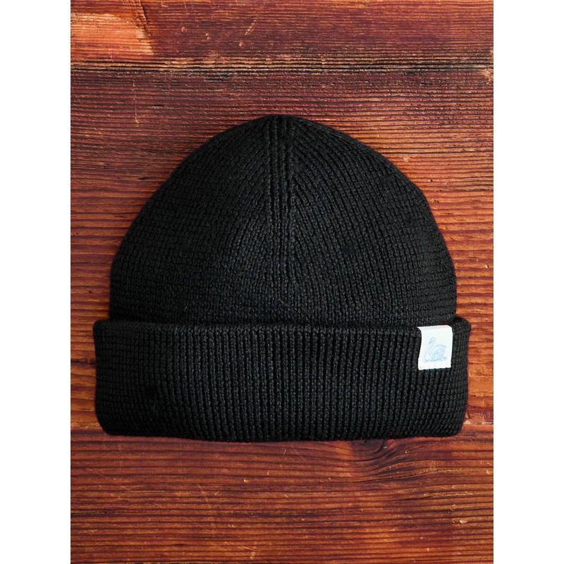Merino Wool Ribbed Beanie in Deep Black