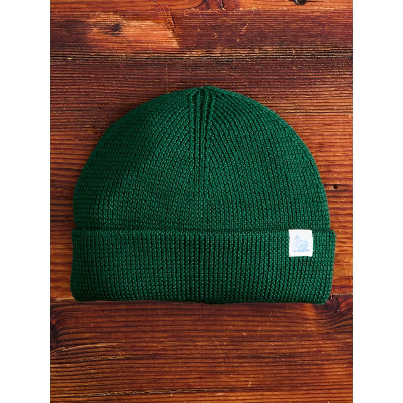 Merino Wool Ribbed Beanie in Moss