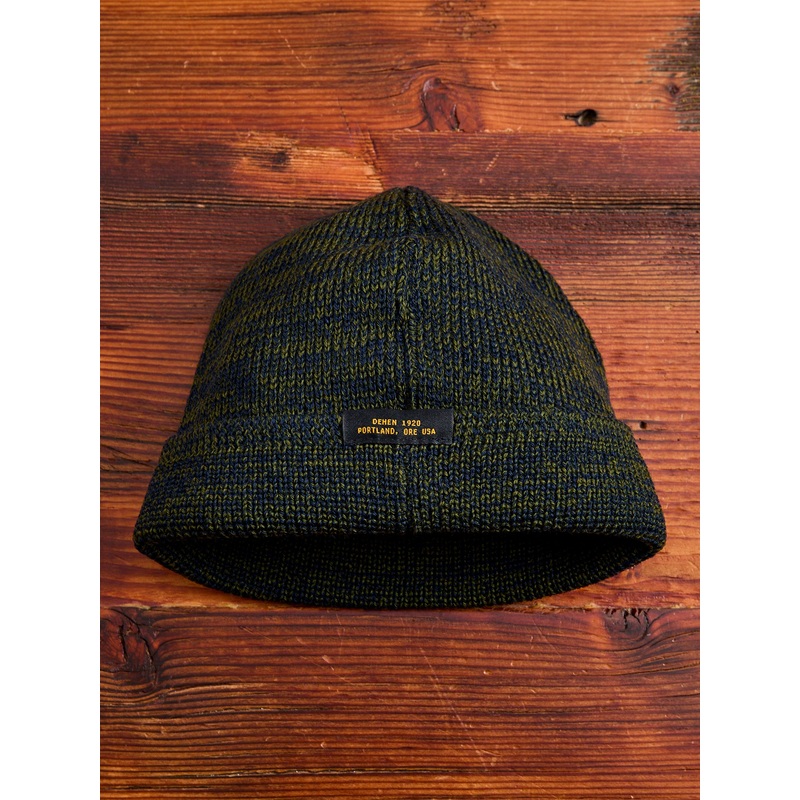 Wool Knit Watch Cap in Loden/Navy Mix