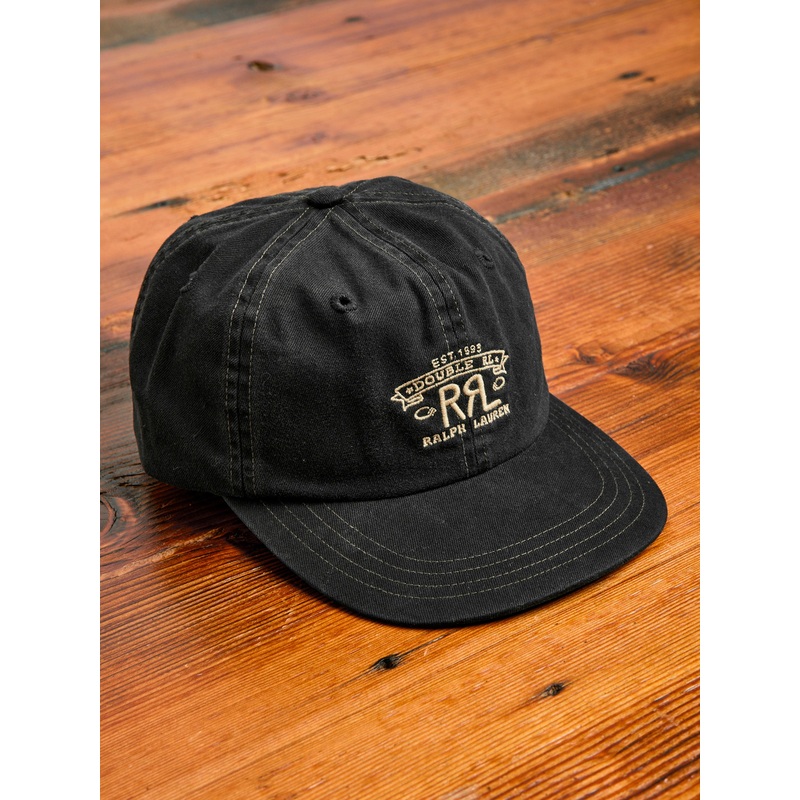 Double RL Logo Sportsman Cap in Black