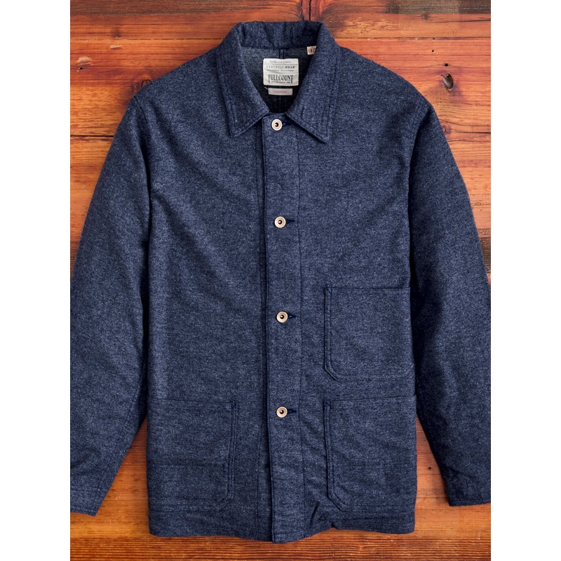 Wool Cashmere Herringbone Chore Coat in Navy
