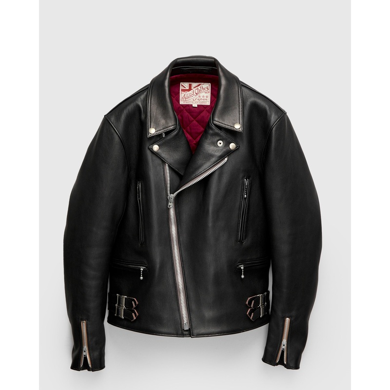 AD-02 Sheepskin Double Riders Jacket in Black Teacore