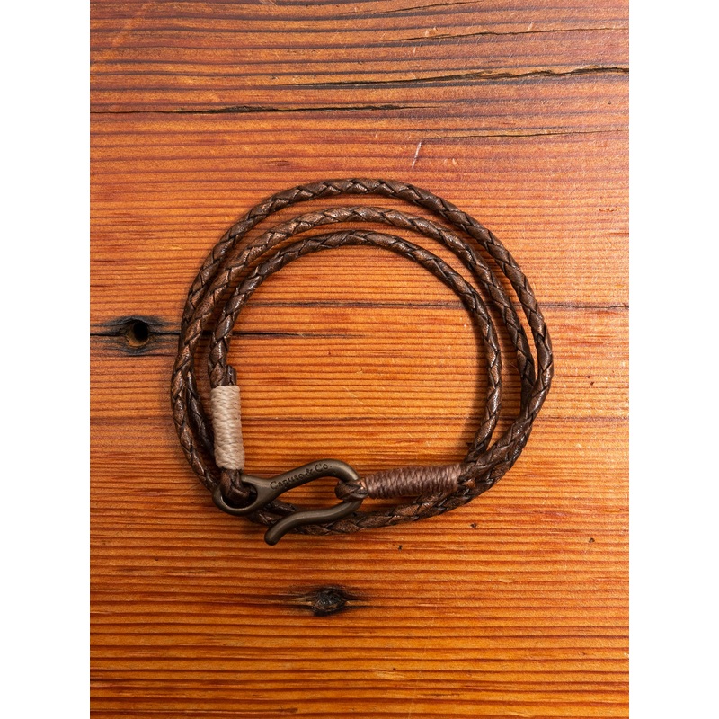 Braided Leather Triple Wrap Bracelet in Antique Brown
