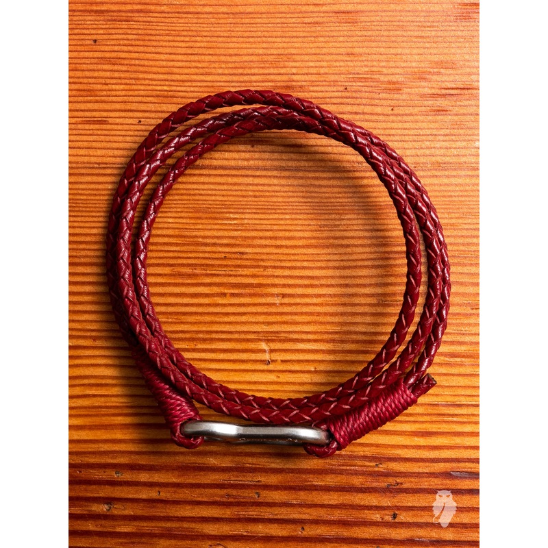 Braided Leather Triple Wrap Bracelet in Burgundy