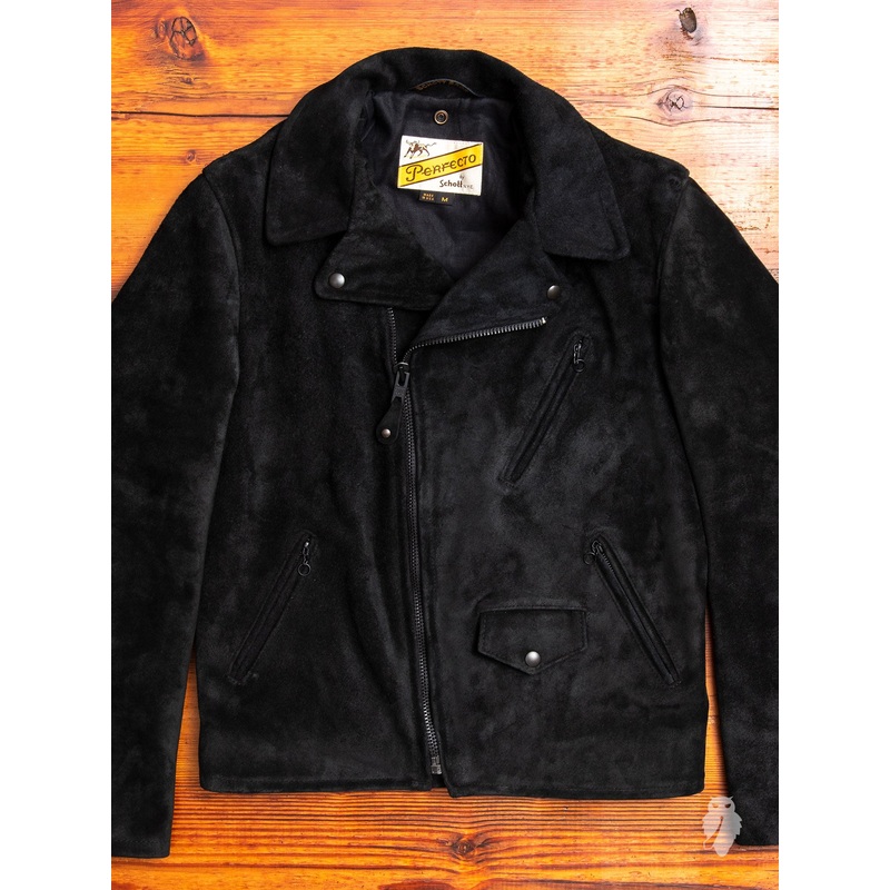 3sixteen x Schott NYC Perfecto Leather Jacket in Black Rough-Out