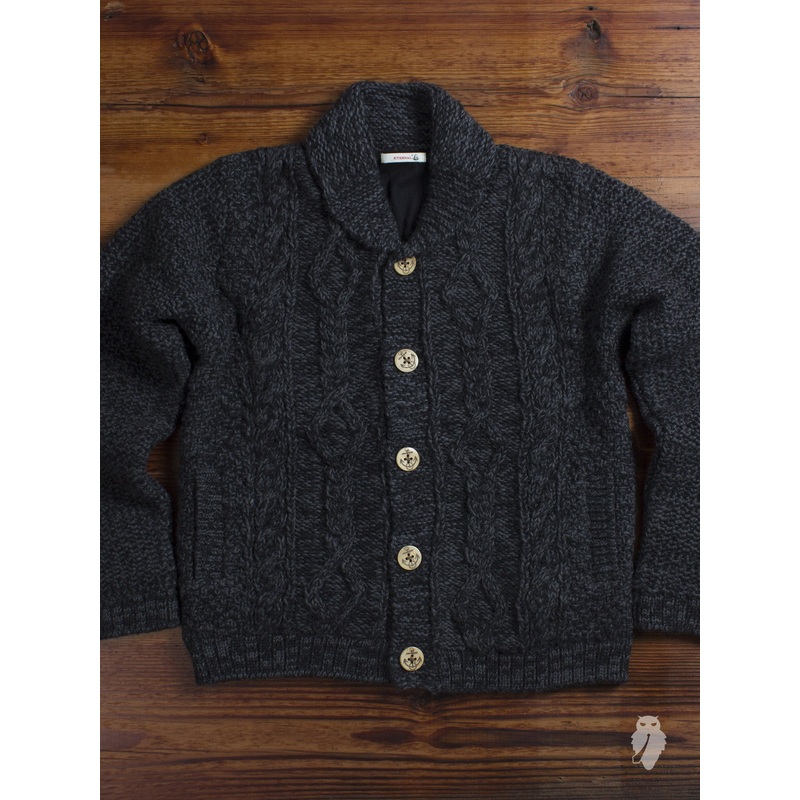 Cowichan Cable Knit Cardigan in Charcoal