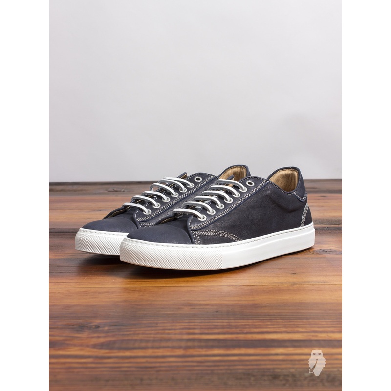 Leather Low-Top Sneaker in Navy