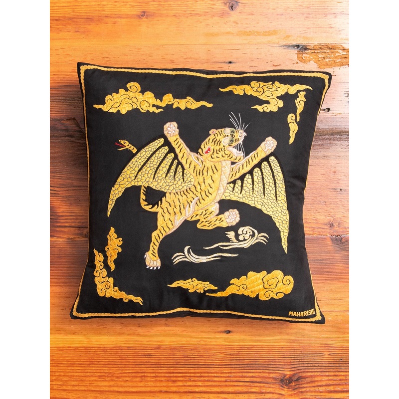 Tygers of Darkness Embroidered Pillow in Black