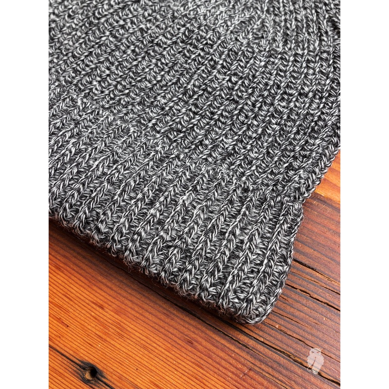 Wool Knit Watch Cap in Melange Black