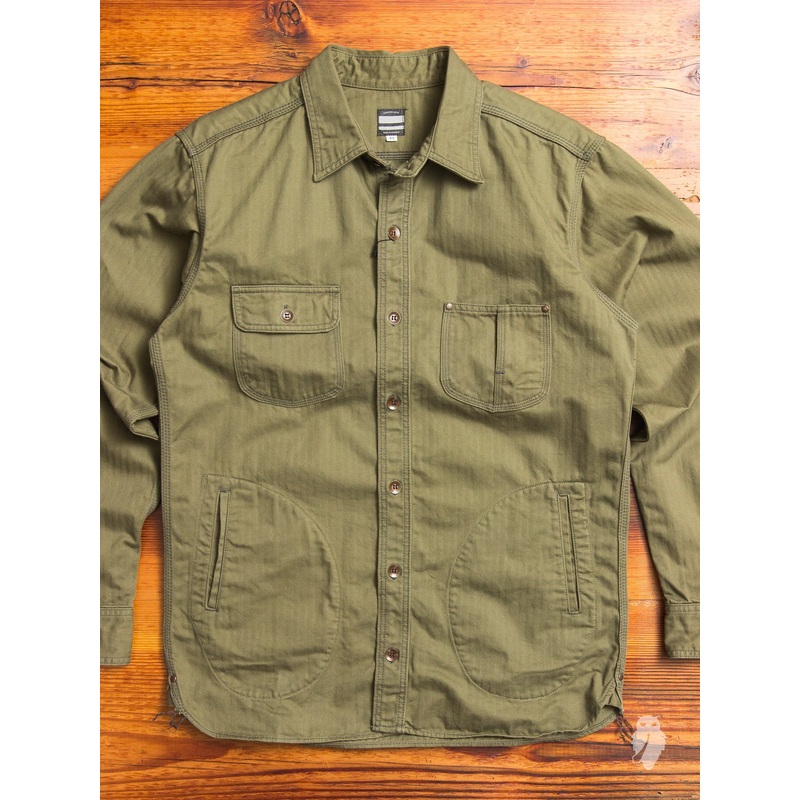 05-124 Crest Work Shirt in Olive Herringbone