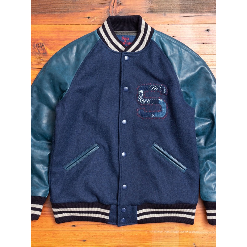 Wool Varsity Jacket in Indigo|2|3|4|5