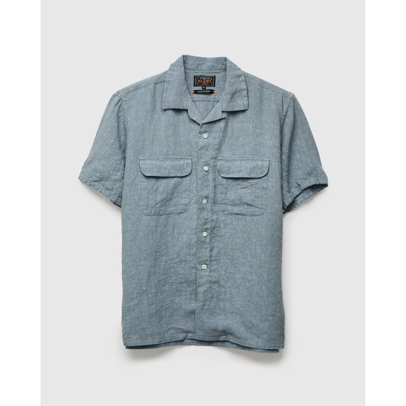1/40 Linen Open Collar Shirt in Sax