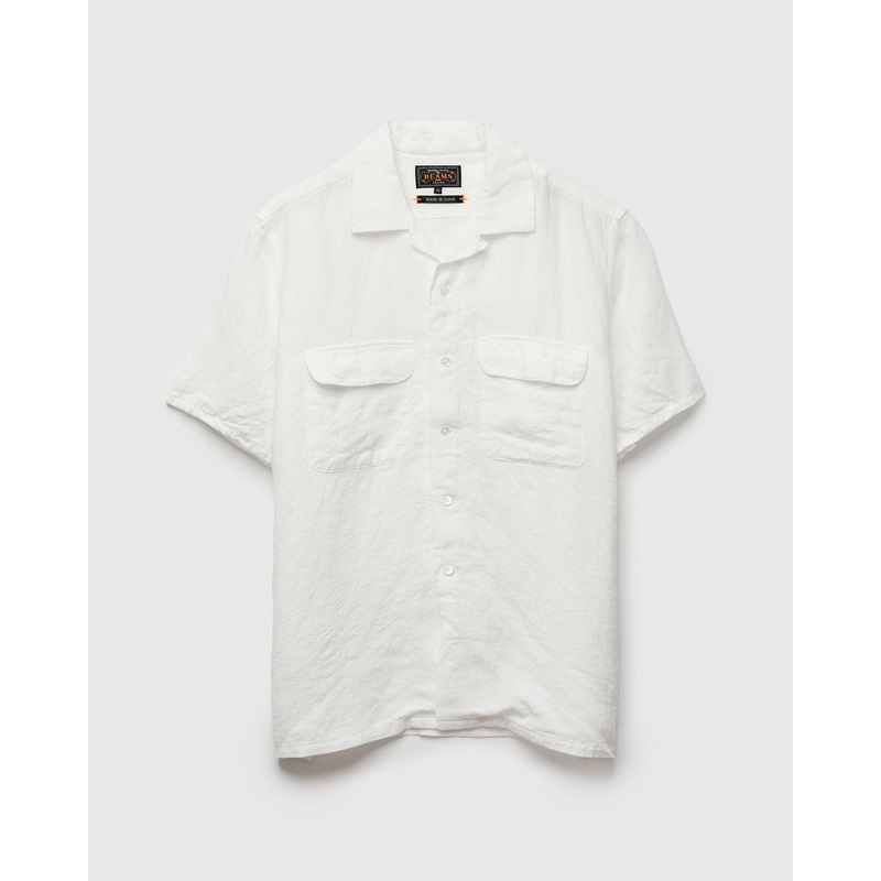 1/40 Linen Open Collar Shirt in White