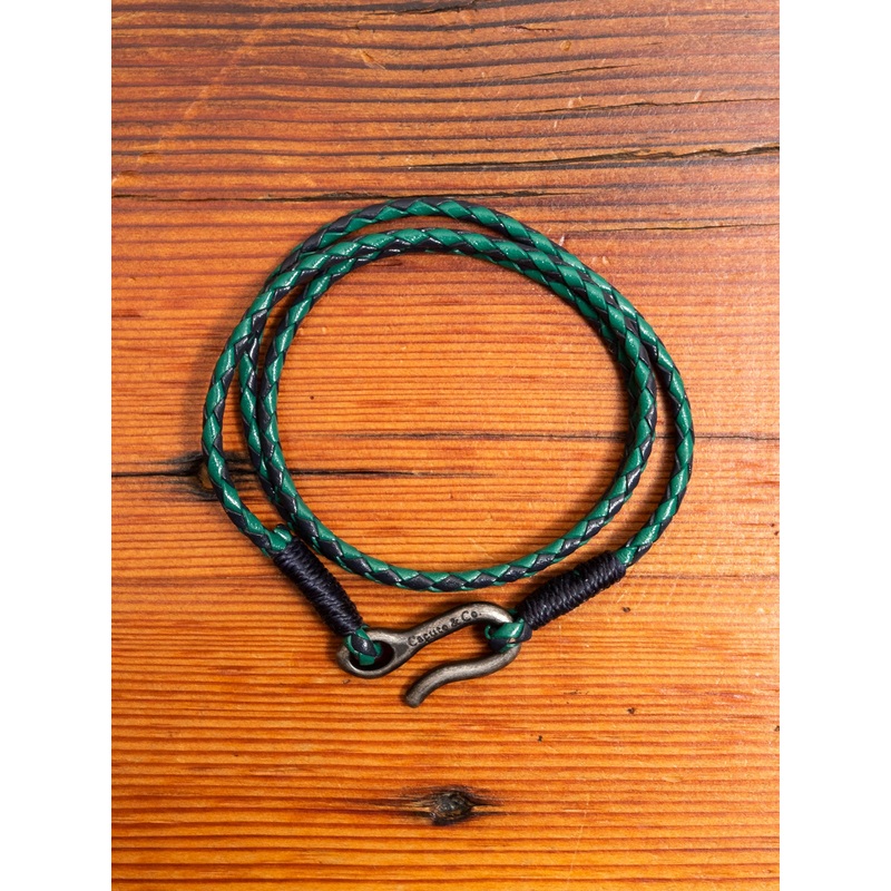 Braided Leather Triple Wrap Bracelet in Green Combo