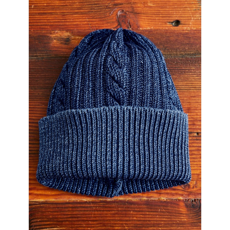 Cable Knit Watch Cap in Indigo