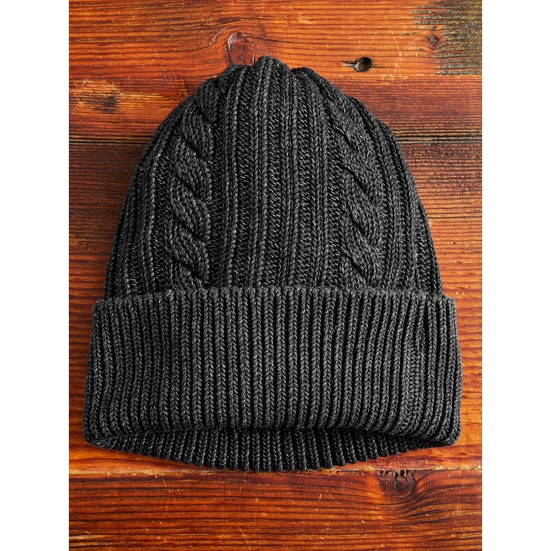 Cable Knit Watch Cap in Sulfur Black