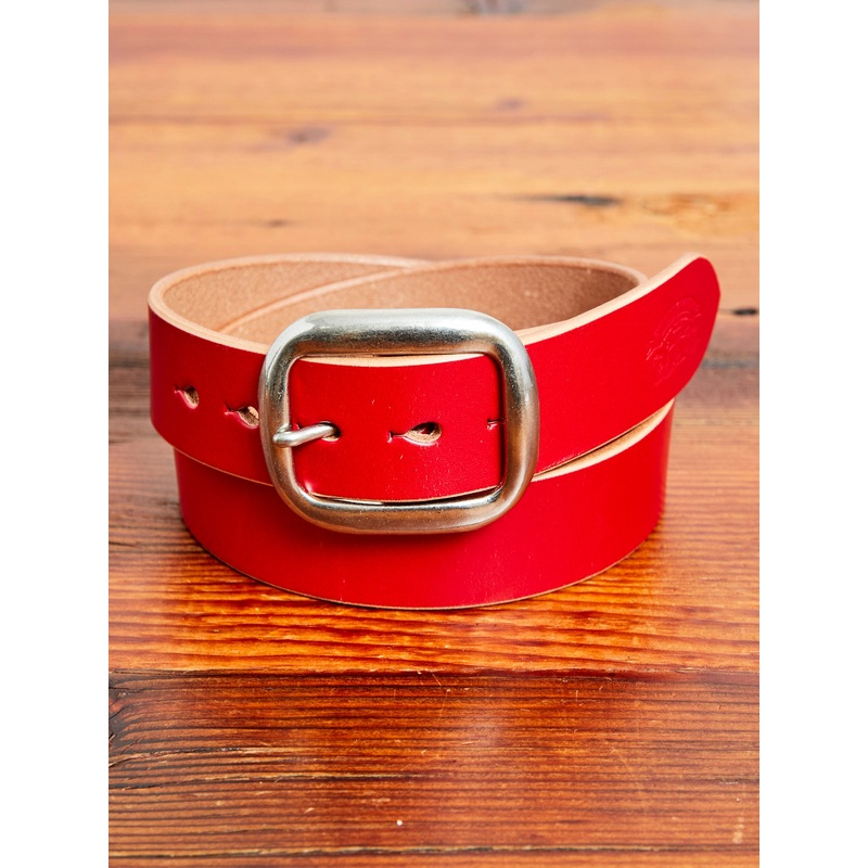 B-87 Leather Belt in Red|32|34|36|38