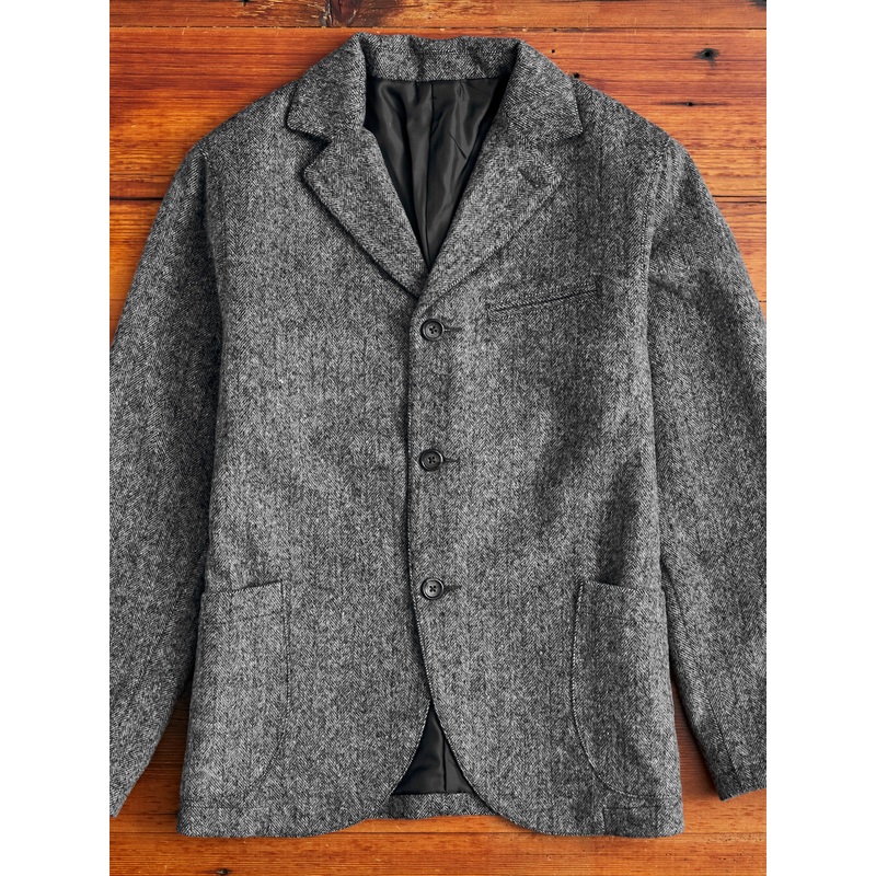 Wool Tailored Jacket in Black Herringbone