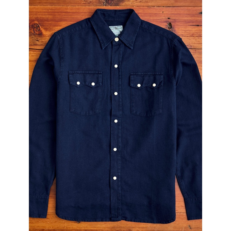 Yarn-Dyed Sateen Pearl Snap Shirt in Rinsed Indigo