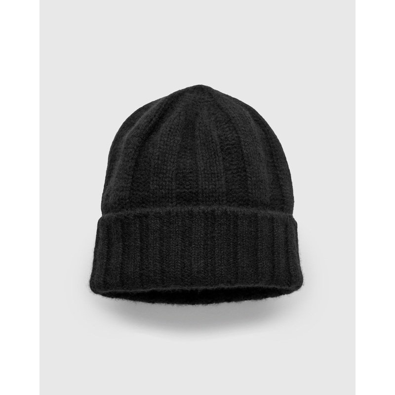 Cashmere Rib Watch Cap in Black