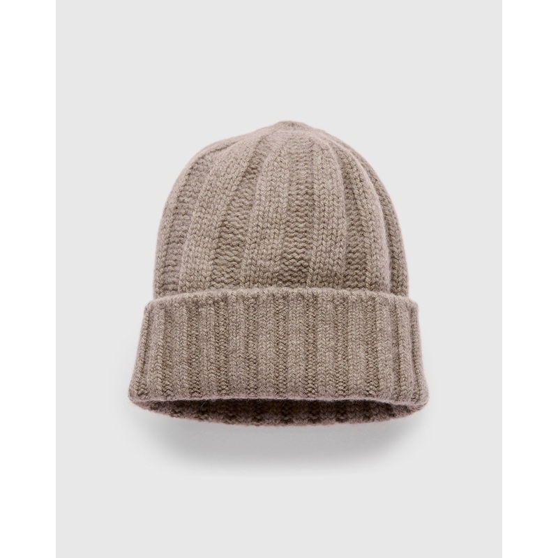 Cashmere Rib Watch Cap in Camel