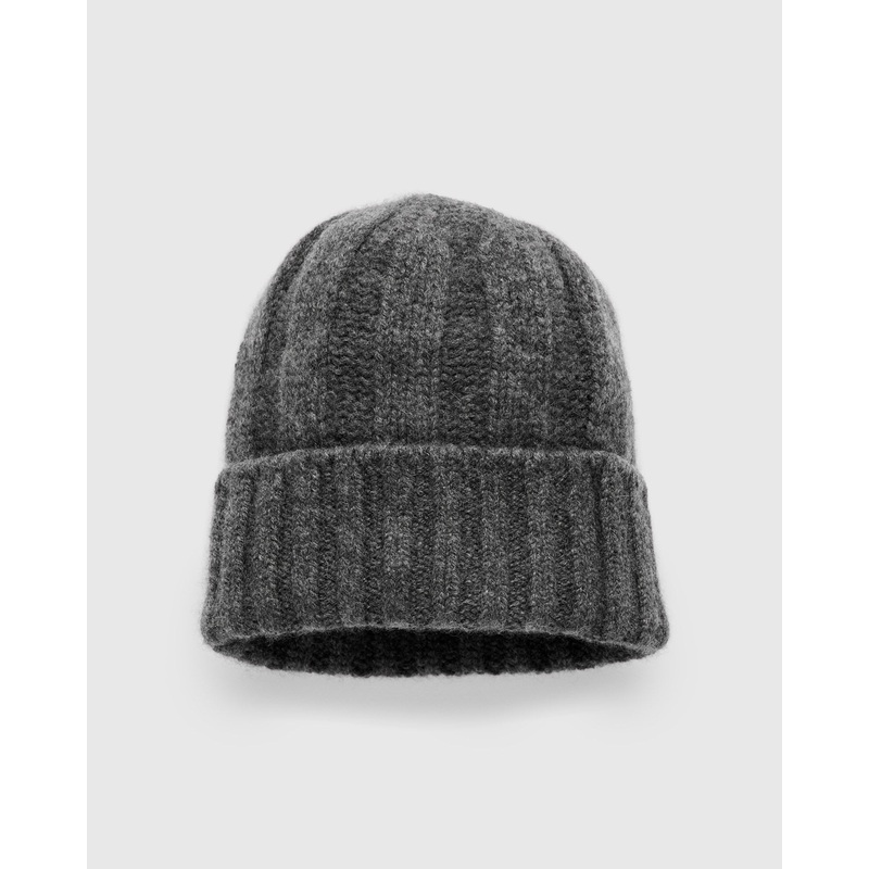 Cashmere Rib Watch Cap in Charcoal Grey