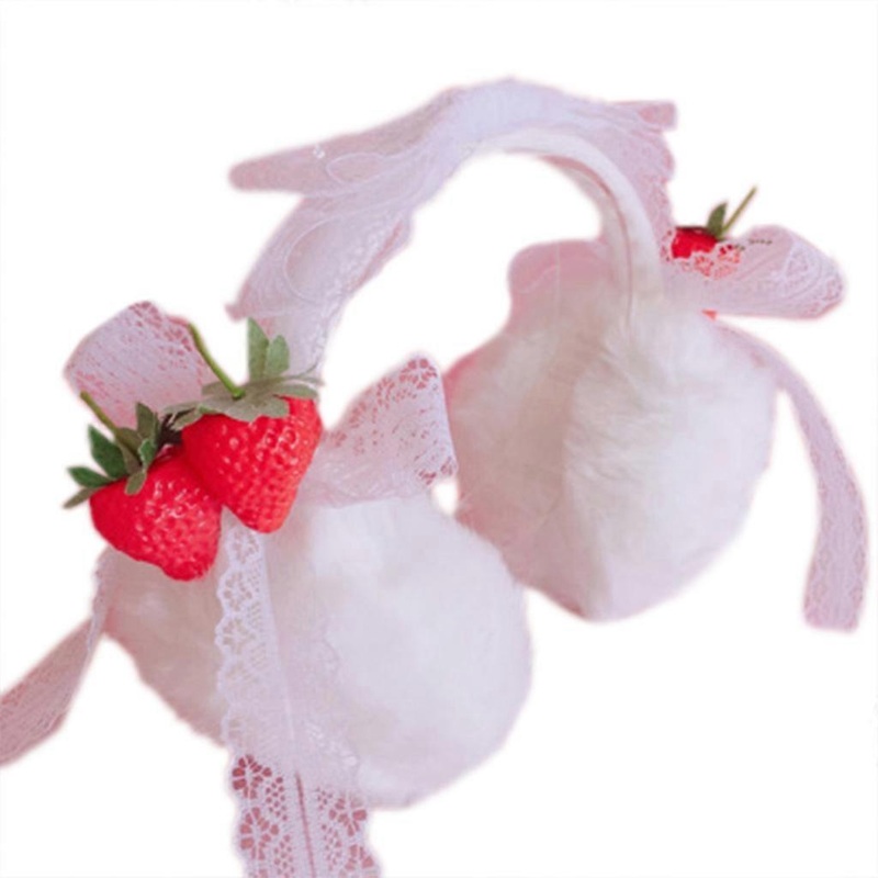 for Cat Ear White Strawberry Black Headphones Shape Girls Earmuffs Earphone Shape Ear Warmers Protector Faux Rabbit Fur  White strawberry | Fruugo SG