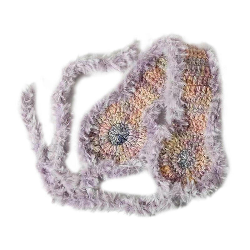 Y2K Women Girls Colorful Knitted Earmuffs Autumn Winter Vintage Furry Plush Thermal Warm Ear Warmer with Chin Strap  Purple | Fruugo SG