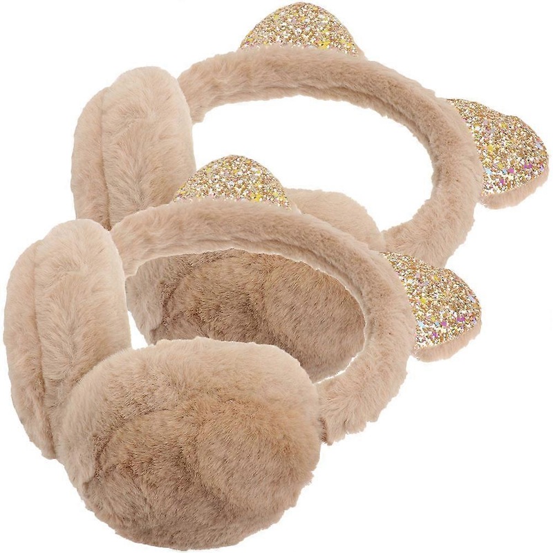 2Pcs Cat Ear Winter Earmuffs For Women With Warmth And Noise Reduction Function In Khaki | Fruugo SG