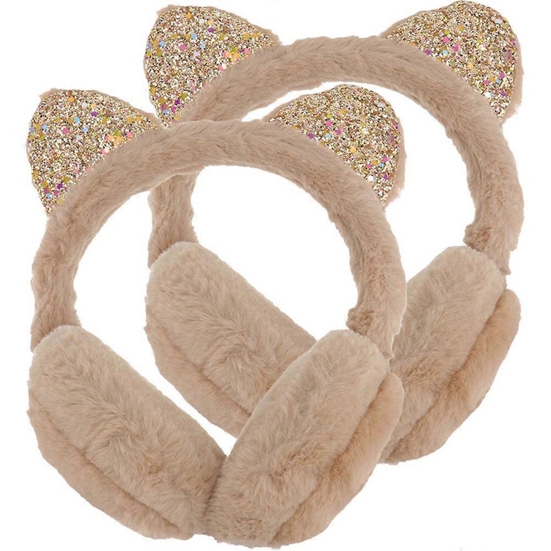 Women Ear Muffs Cat Ear Design Winter Skiing Hiking Khaki Furry Warmth 2Pcs | Fruugo SG