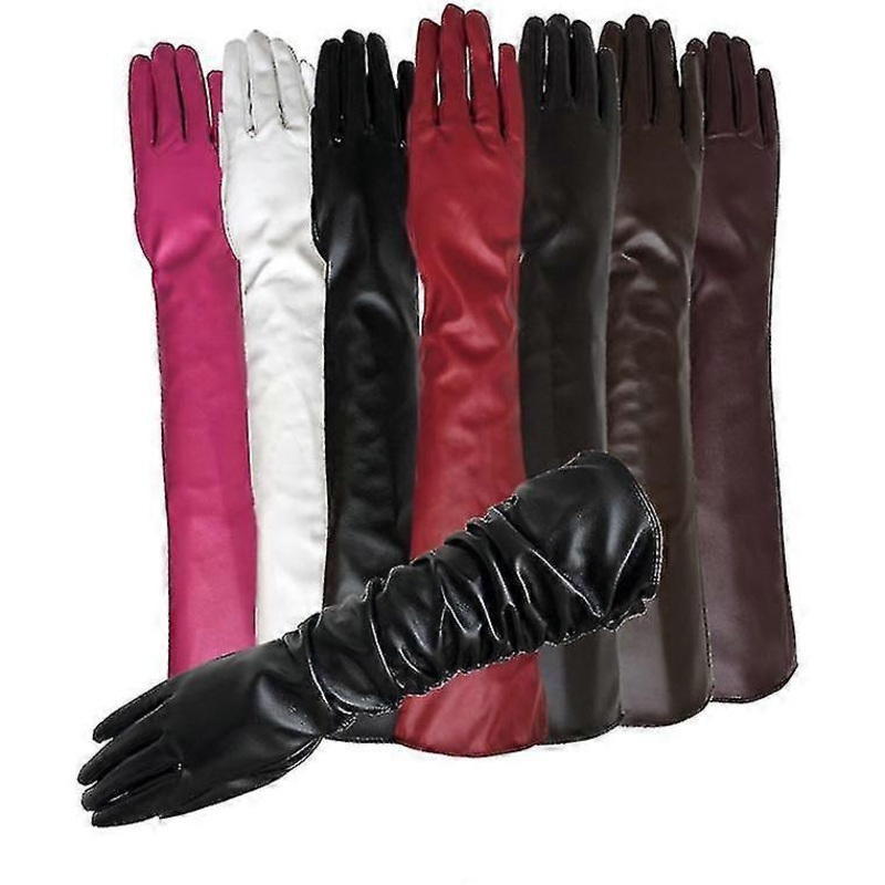 Women Simulation Gloves Leather Silky Lining Long Over Elbow Elegant Mitten 50cm-jkshd | Fruugo SG