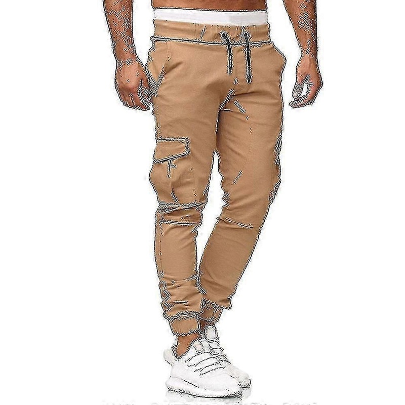 Men Elastic Waist Cargo Pockets Trousers Slim Fit Sport Combat Cuffed Pants | Fruugo SG