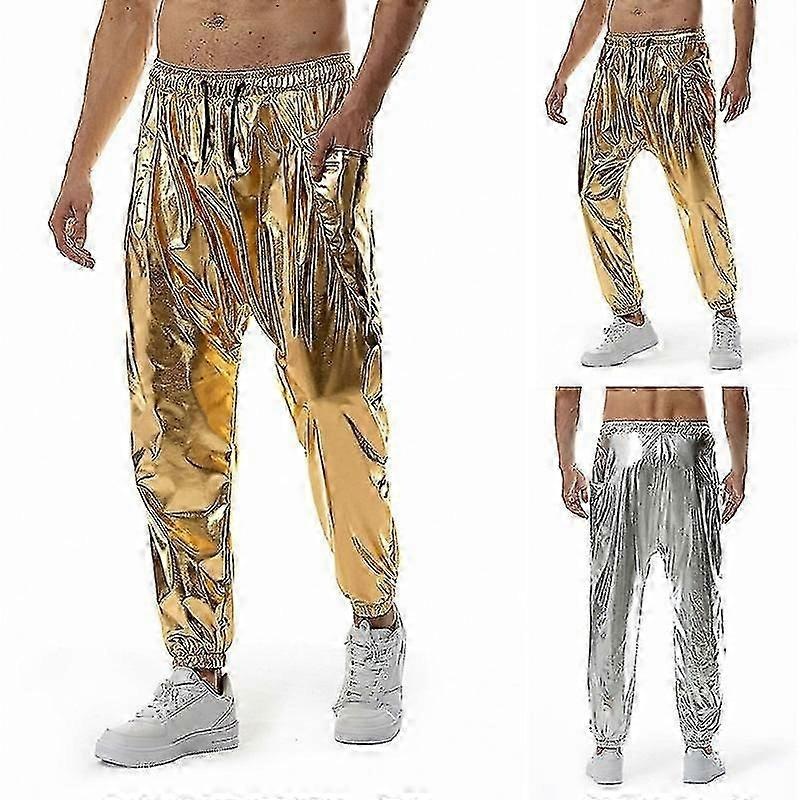 Men’s Gold Shiny Jogging Sports Pants European Code Men’s Casual Loose Trousers | Fruugo SG