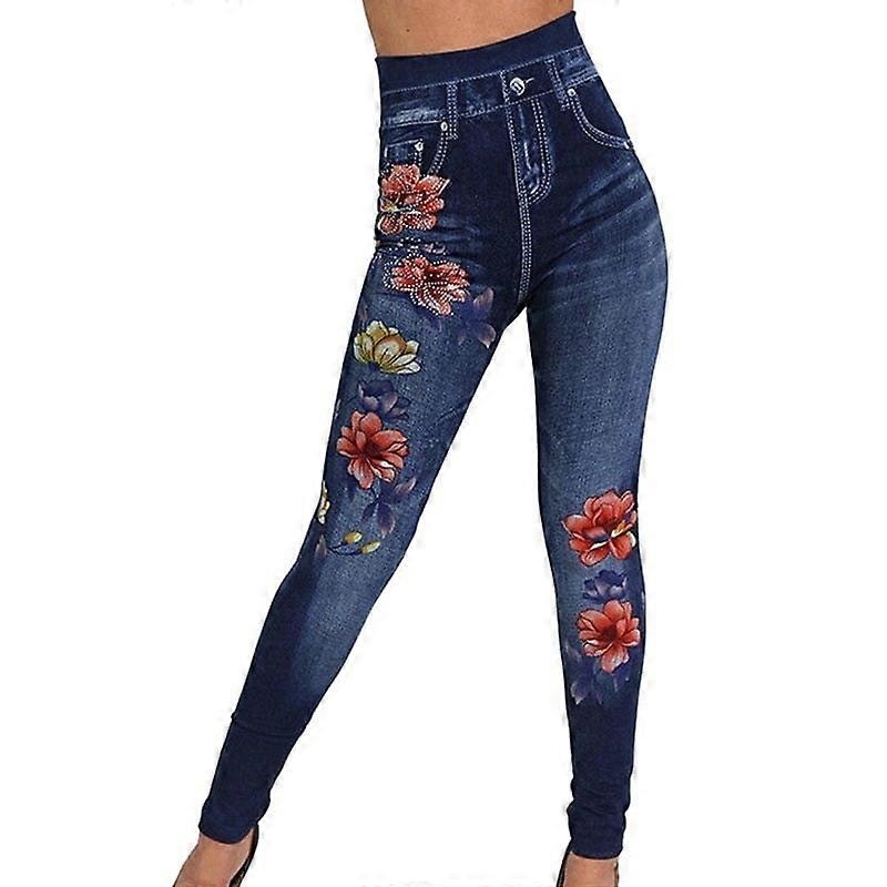[newpattern] jeans imitation Jean leggings Slim Fit brod Floral pantalons pour femmes | Fruugo SG