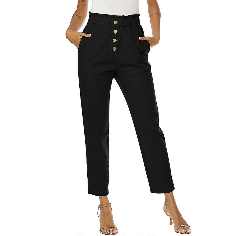 (NEWPATTERN)Womens Casual Loose Pants Comfy Cropped Work Pants with Pockets Elastic High Waist Paper Bag Pants | Fruugo SG