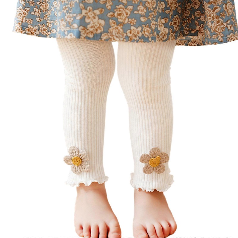 Soft Breathable Baby Cropped Pants Flower Decors Tights Solid Color Child Elastic Leggings for Daily Wear and Activity  White M | Fruugo SG
